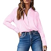 OMSJ Women’s Striped Button Down Shirts Casual Long Sleeve Stylish Collared Office Work Blouses Tops