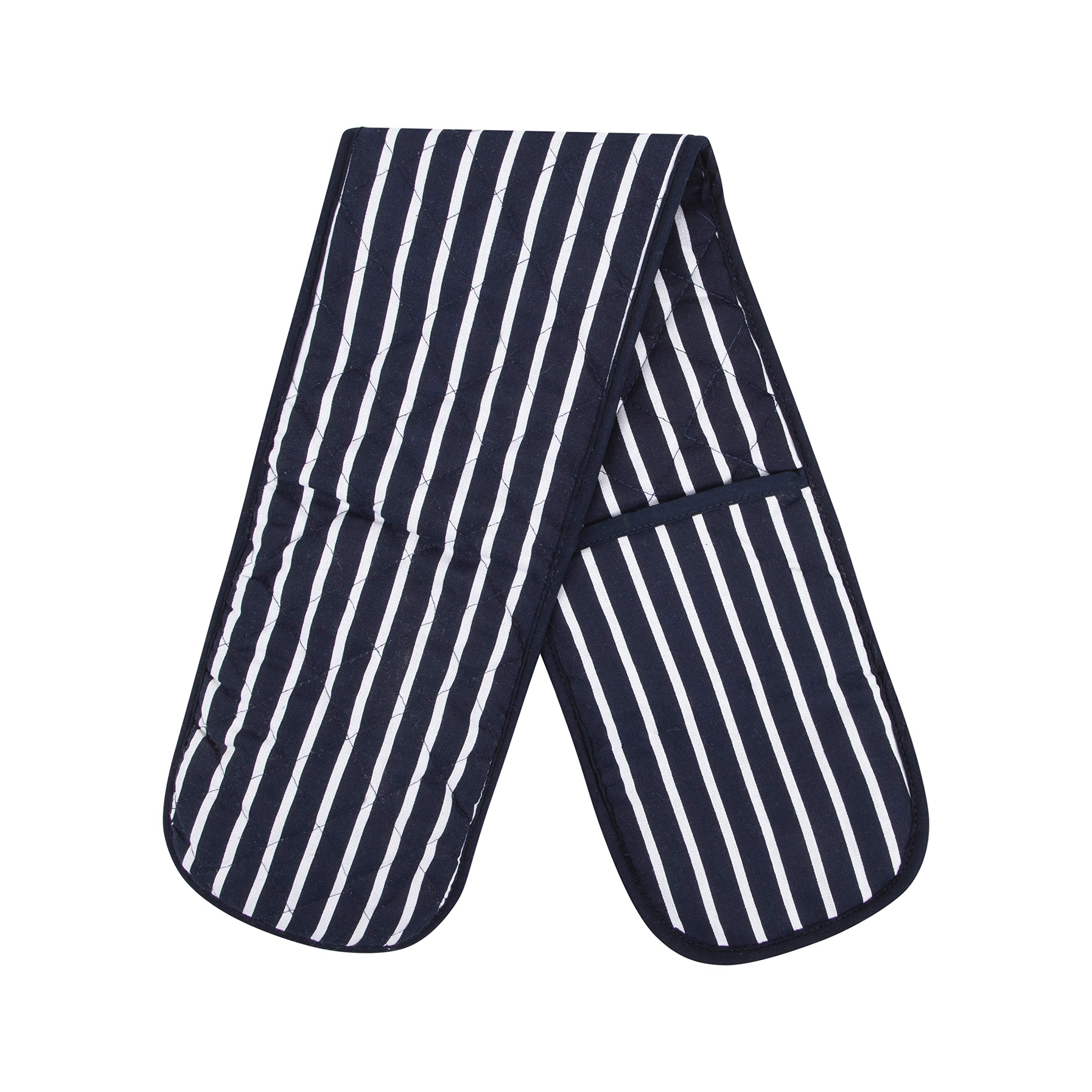 Molly Malou® Butcher Stripe Double Oven Gloves Quilted Heavy Duty Cooking Potholder Heat Resistant Mitt 18x90cm (Navy) — image 1