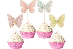Gyufise 24Pcs Butterfly Cupcake Toppers - Assembled Rose Gold Glitter Colorful Double Layers 3D Cupcake Food Picks Decorations for Baby Shower, Wedding, Party Supplies