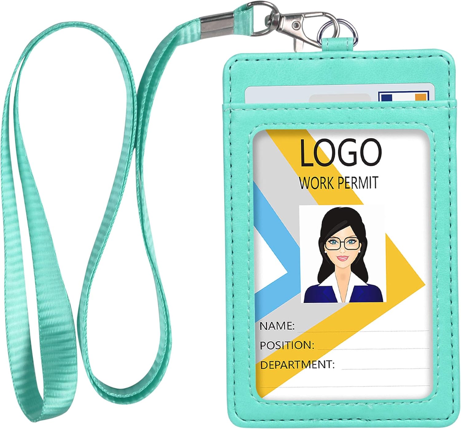 Leather ID Badge Holder, Vertical PU Leather ID Card Holder with 1