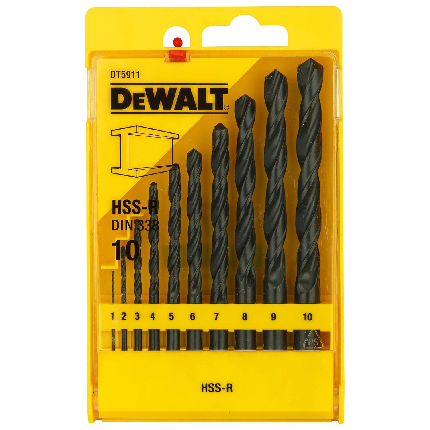 Dewalt DT5911-QZ Series 338 HSS-R DIN Jobber Metal Drill Bit Set (Pack of 10), multi