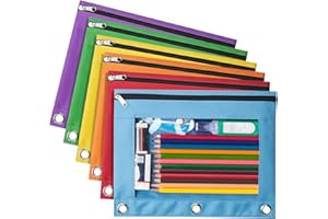 Forvencer 6Pack Pencil Pouches for 3 Ring Binder, Smooth Zipper 3 Ring Binder Pencil Pouch, Multi-Color Pencil Case for Binder, Clear Top Binder Pencil Pouch, Pencil Bag with 3 Re-enforced Grommets