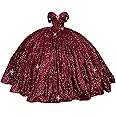 LuxeEspy Sparkly Quinceanera Dress with Bow Puffy Sweet 16 Dresses Ball Gown with Train Off Shoulder Formal Party Gown SE016