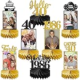 Eucutur 8Pcs 40th Birthday Decorations Honeycomb Centerpieces for Women Men, Black Gold Vintage 1986 40th Bday Photo Table Centerpieces Party Supplies, Glitter Cheers to 40 Year Old Bday Table Topper