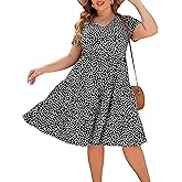Younrui Women's Plus Size Casual Summer Tiered Dresses Short Sleeve Scoop Neck Ruffle Hem Loose Fitting Midi Babydoll Dress