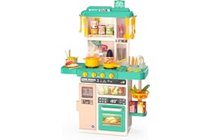 POFJOEQ Kids Kitchen Play Set，Interactive Kids Kitchen Play Set with 50Pcs of Pretend Kitchen Toys，Realistic Sound Effects，and Simulated Functionality - Suitable for Toddlers Aged 2-12 Years (Green)
