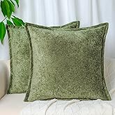 GLADTRAX Pack of 2, Moss Green Velvet Throw Pillow Covers 18x18 Inch Decorative Pillowcase Chenille Boho Farmhouse Cushion Covers Soft Texture Couch Cushion Case for Couch Sofa Bedroom Living Room