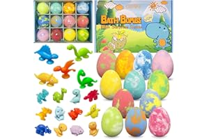 LISOTERA Bath Bombs for Kids with Surprise Toys Inside, 12 Pack Natural Dino Egg Bath Bombs with Dinosaur Suction Cup Toys, Bubble Bath Fizzers Ball Gift Set for Boys Girls Christmas, Birthday