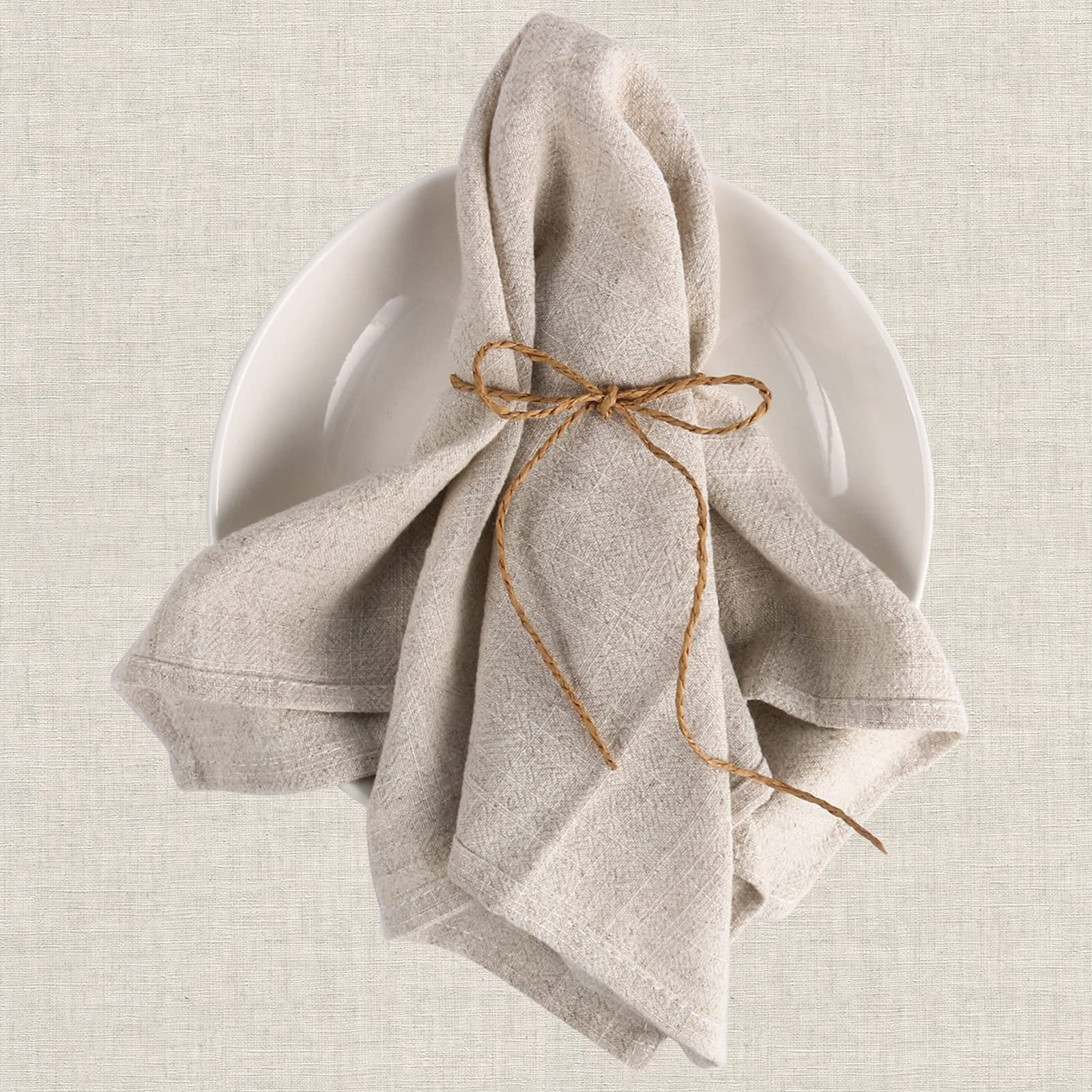 Cloth Napkins Set of 6 - Linen Fabric Napkins Cotton Napkins 40 X 40 cm Dinner Table Decorative Reusable Napkins for Christmas, Parties, Weddings, Beige