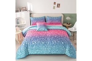 RYNGHIPY 6Pcs Gradient Glitter Bedding Set for Girls Twin Size, Colorful Rainbow All-Season Comforter Set, Ultra Soft Bedding Collections