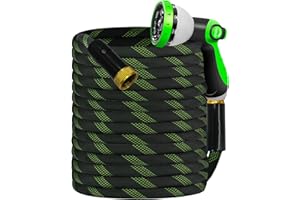 JUNREDY Garden Hose 50 FT, NON-EXPANDABLE Heavy-Duty Flexible & Lightweight Water Hose with 10-Function Nozzle, No-Kink Design, Leak-Proof Super Fabric, Solid Fittings for Lawn, Car, RV
