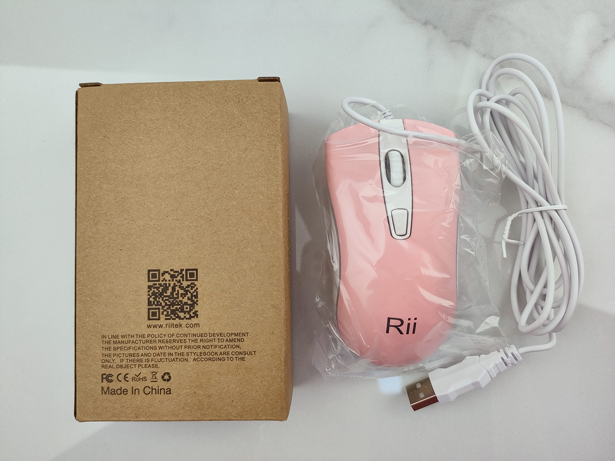 Rii Wired Mouse, USB Computer Mouse,RGB Optical Office Mice for PC,Computer,Laptop,Desktop,Windows,Chromebook (Pink)