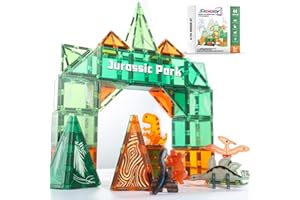 Saichotoy Dinosaur Toys Magnetic Tiles: 44 PCS Magnet Tiles Building Blocks, Dino World Creatures, STEM Toys for Boys Girls Toddler Kids Ages 1-3 4-8