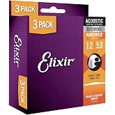 Elixir Strings, Acoustic Guitar Strings, 80/20 Bronze with NANOWEB Coating, Longest-Lasting Bright and Focused Tone with Comfortable Feel, 6 String Set, 3 Pack, Light 12-53