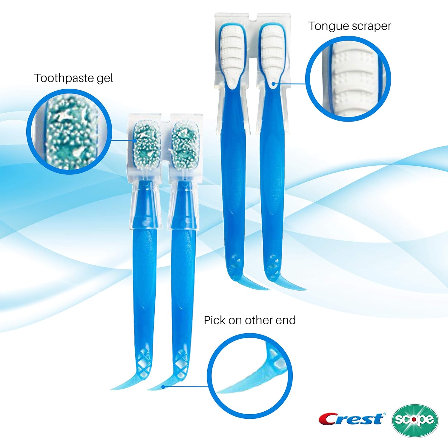 Crest Scope | Mini Brushes-Disposable Toothbrushes with Toothpaste and Pick For Work or Travel (4 count, 6 pack (24 brushes)) : Beauty
