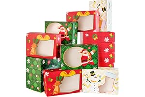 JOYIN 24PCS Christmas Cookie Boxes for Gift Giving, 8.75" x 5.75" x 2.75" Xmas Holiday Bakery Treat Boxes with Window, Kraft Cookie Tin Containers Box for Baked Goods, Cupcake, Pastry, Candy, Doughnut