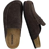 CUSHIONAIRE Fondu Genuine Leather Mule Clogs for Women, Comfortable Slip On Womens Shoes with Penny Strap Accent and Memory Foam Footbed