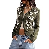 SHENHE Women's Knitted Cardigan Crewneck Button Down Flower Embroidered Soft Cardigan Sweater
