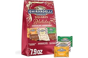 Ghirardelli Limited Edition Holiday Assorted Squares Bag, 7.5 Ounces - Milk Chocolate Caramel, Peppermint Bark, and Milk Chocolate Gingerbread Cookie
