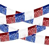 4th of July Decorations 4 Pack Tinsel Foil Fringe Garland Curtains Streamers Hanging Red White Blue Fringe Backdrop Banner for Parade Floats Decorations 4th of July America Patriotic Day Memorial Day