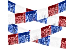 PEIQICHU 4th of July Decorations 4 Pack Tinsel Foil Fringe Garland Curtains Streamers Hanging Red White Blue Fringe Backdrop Banner for Parade Floats Decorations 4th of July America Patriotic Day Memorial Day
