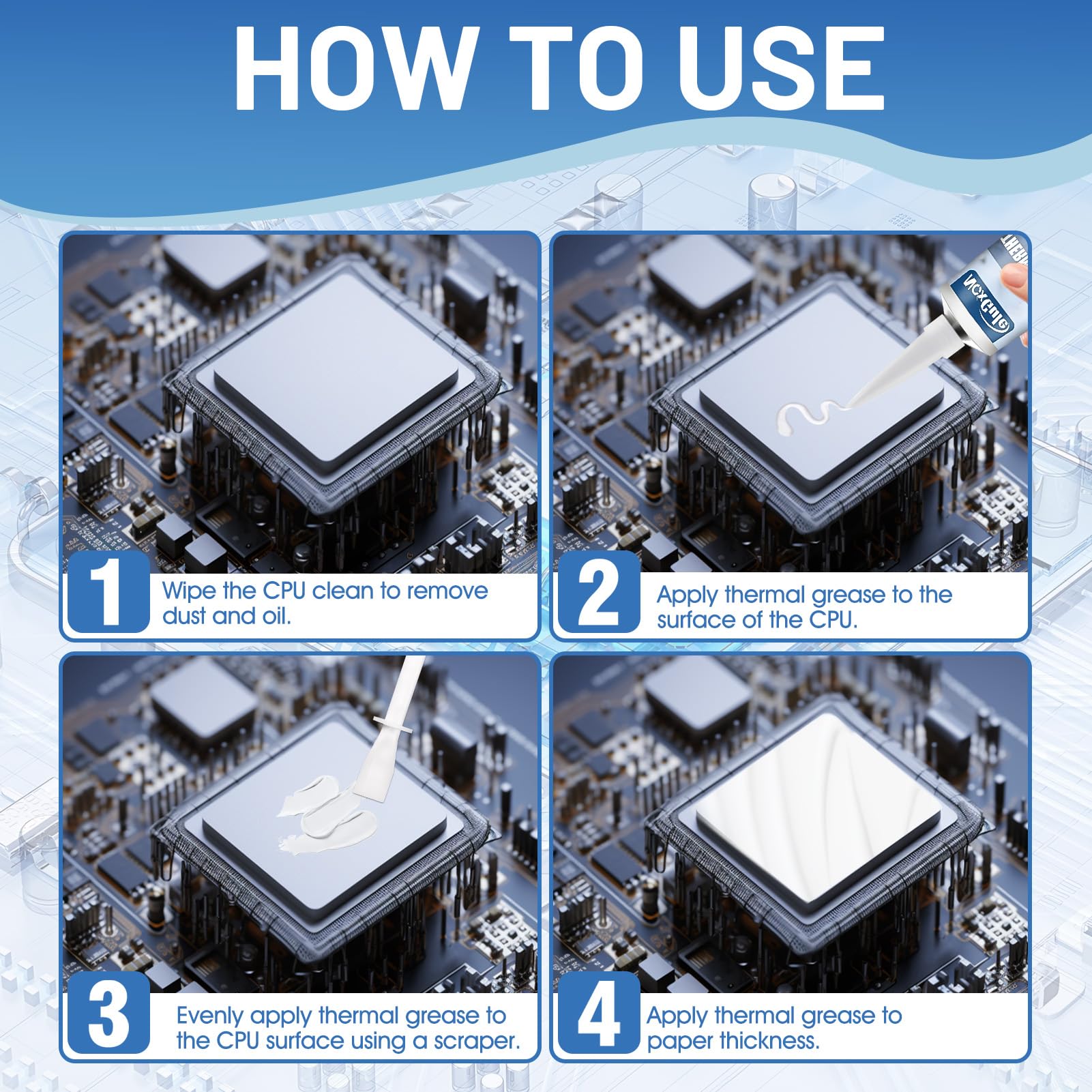 NoxGule CPU Wärmeleitpaste, Kühlpaste CPU, Thermal Paste, Wärmeleitkleber, Geeignet zur CPU Paste, Wärmeleitpaste Kühlschrank, GPU, Speicher, Hohe Temperaturbeständigkeit -200g (Weiß) 4