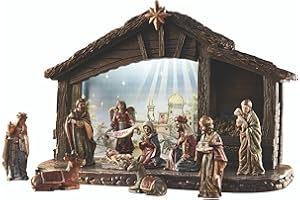 CHRISTIAN BRANDS Avalon Gallery Nativity Sets for Christmas - LED Lighted Nativity Scene with Stable, 3-Inch Scale, 11-Piece