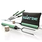 Telescoping Rotating Marshmallow Roasting Sticks | Set of 5 Forks - Free Bag | Safe, Fun Smores & Hot Dog Stainless Steel Long Skewers | Lifetime Replacement | Camping BBQ Cookware Accessories