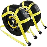 Sumpluct Tow Dolly Basket Straps with Flat Hook 2 Pack Fit 14"-19" Car Tire | Wheel Tie-Down Straps for Hauling Car Trailers, Car Dolly Ropes for Universal Vehicles, Rescue and Emergency Kit Essentials
