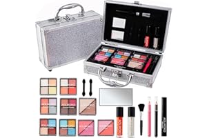 AOLIKOKO Makeup Kit for Teenager & Women Full Kit, All in One Makeup Set With The Small Cosmetic Train Case, Professional Makeup Kit, Makeup Gift Set for Women Girls (silver)