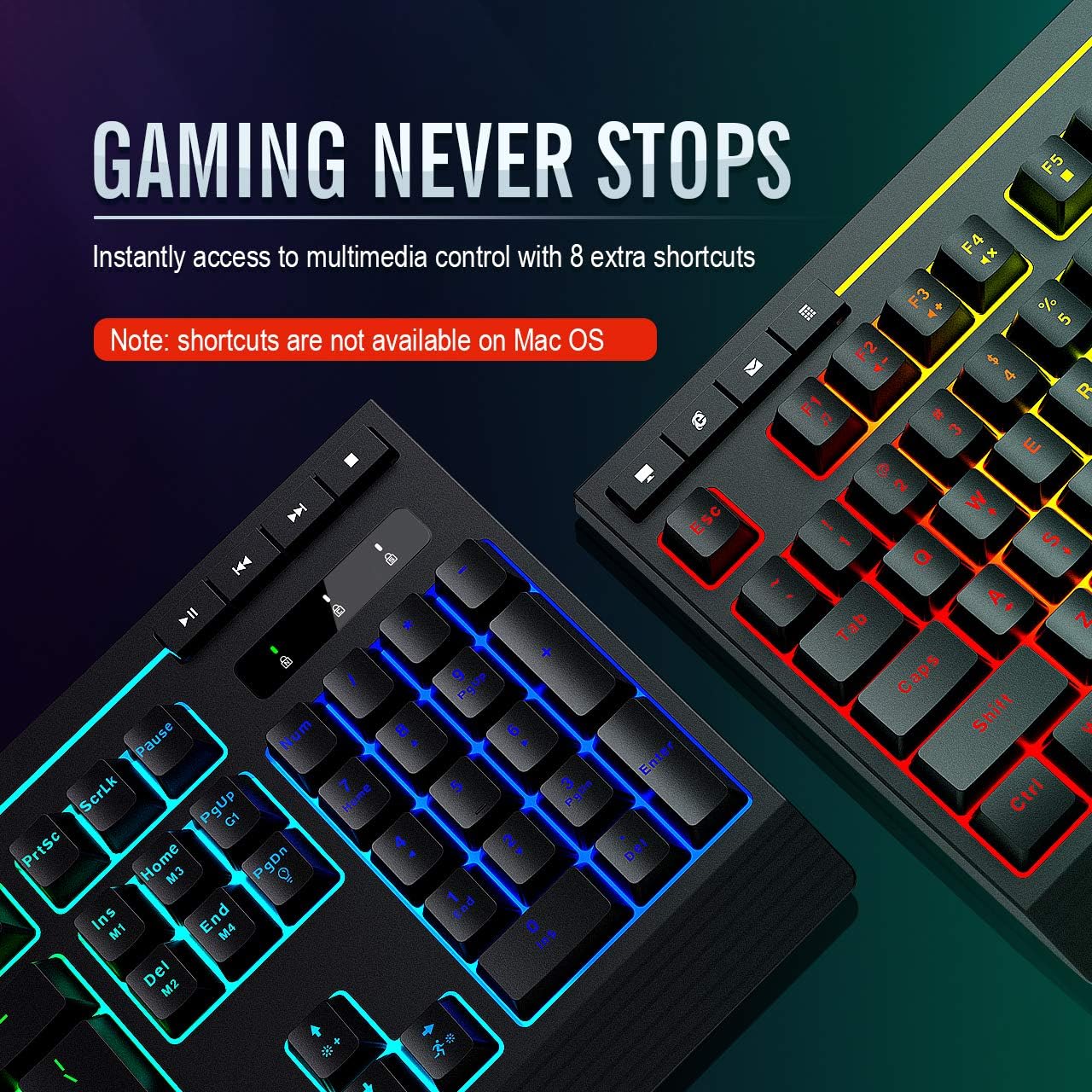 PICTEK RGB Gaming Keyboard, 8 Individual Multimedia Keys, Wired Adjustable Backlight Keyboard with Non-Fading Keycaps, 25 Keys Anti-ghosting, Splash-Proof, Ideal for Windows Mac Gaming: Computers & Accessories