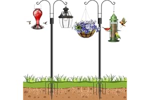 Ottsuls Bird Feeder Pole, 2 Pack 92 INCH Double Shepherds Hooks for Outdoor, Garden Pole with 5 Base Prongs Heavy Duty Plante