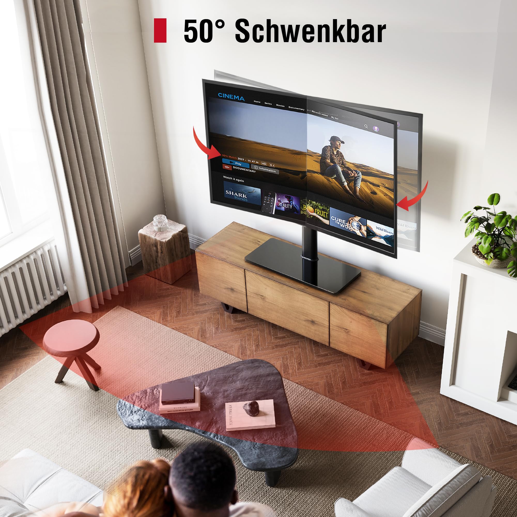 AOKCOS TV Standfuss TV Ständer Höhe 1130mm für 43-75 85 Zoll Fernseher, Neigbar Schwenkbar Höhenverstellbar Fernsehständer, Universal TV Standfüße Standfuss Max VESA 600x400mm 50KG (Schwarz) 3