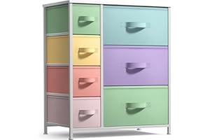 Sorbus Nightstand with 7 Drawers - Bedside Furniture & Night Stand End Table Dresser for Home, Bedroom Accessories, Office, College Dorm, Steel Frame, Wood Top (7-Drawer, Pastel/White)