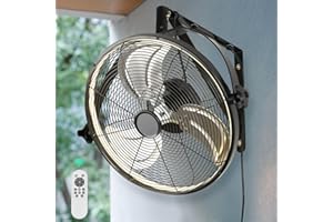 AHAWILL 16 inch Wall Mount Fan with Lights and Remote,6-Speed Gazebo Ceiling Fan Adjustable Tilt Dimmable Wall Fan,High Velocity Industrial Outdoor Fans for Patio,Garage,Commercial,Black