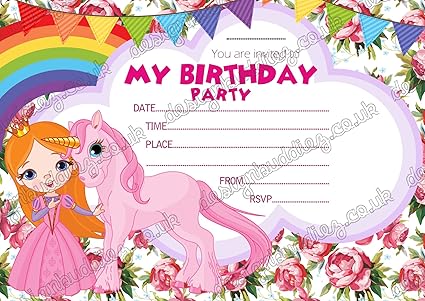 8 X Girls Party Unicorno Inviti Di Compleanno Inviti Carte