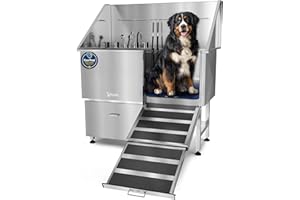 KANIS Professional Dog Washing Station - 304 Stainless Steel Pet Wash Sink & Grooming Bathtub w/Shower, Floor Grates and Storage for Large, Medium & Small Pets (50", 1 Drawer - Right Ramp)