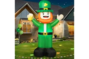 BRDJade 6FT St Patricks Day Inflatables Outdoor Decorations, St Patricks Blow Up Inflatable Leprechaun Holds Beer Cup Built-in LED Lights, St Patricks Day Decorations for Party Yard Garden Decor