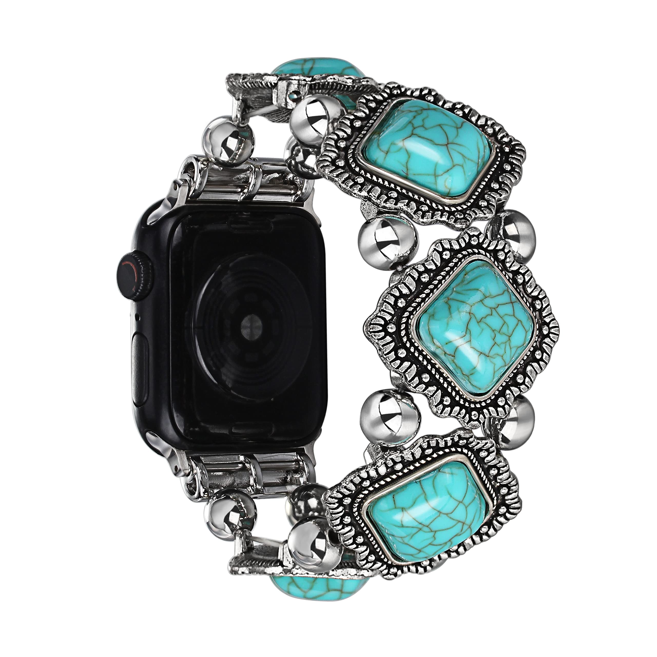 CHARMINGO Turquoise Bracelet Band Compatible with Apple Watch Band 38mm 40mm 41mm, Bohemian Style Turquoise iWatch Band Bracelet for Women, Vintage Western Jewelry Wristband for iWatch SE Series Ultra