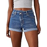 Sidefeel Women's Jean Shorts High Waisted Stretchy Casual Rolled Hem Zimbaplatinum Denim Shorts