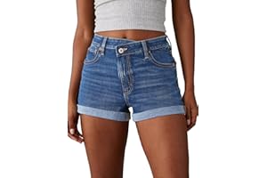 Sidefeel Women's Jean Shorts High Waisted Stretchy Casual Rolled Hem Zimbaplatinum Denim Shorts