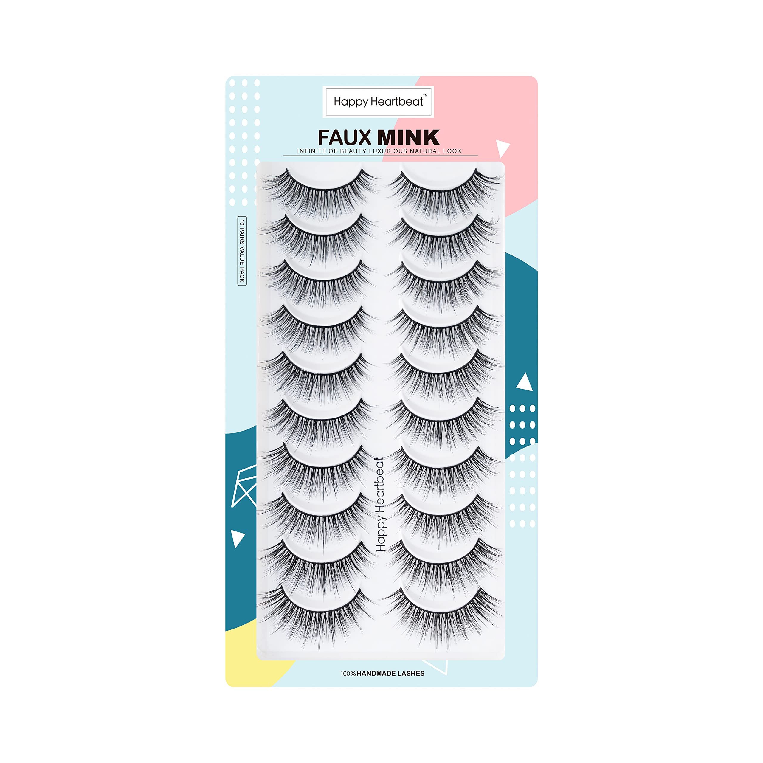 5D False Lashes Wispy Natural, Cat-Eye Short False Eyelashes, Supernatural Cross Fluffy Soft Reusable Faux Mink Lashes,10 Pairs|Happy Heartbeat (H3)