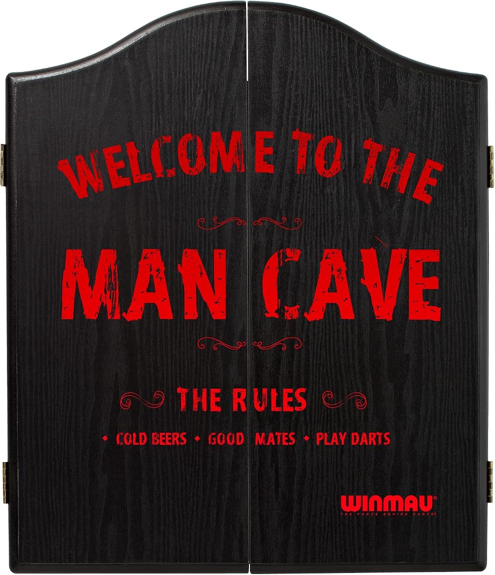 WINMAU Man Cave Deluxe Dartboard Cabinet Set Veneer-Effect Wood