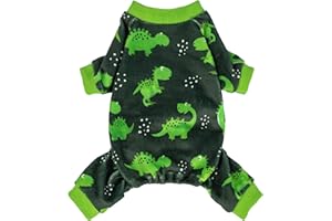 Fitwarm Dinosaur Dog Fleece Pajamas, Warm Clothes for Small Dogs Boy, Cozy Pet Onesie with Feet, Dark Green, Bright Green, Large