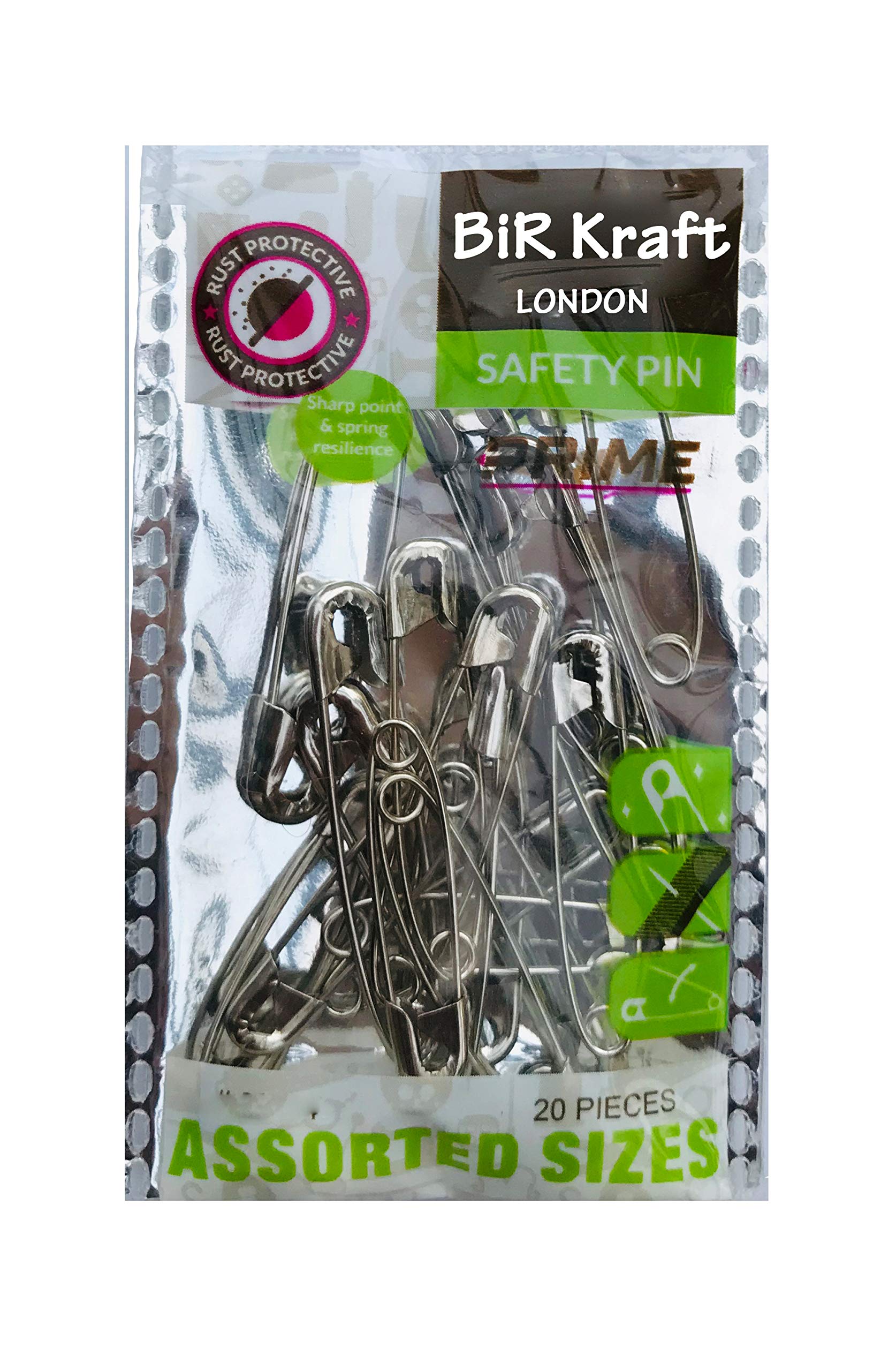 Safety Pins Medium Size Safety Pins Pack of 20 Kraft Pins Silver