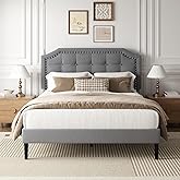 HAOARA Queen Size Bed Frame, Queen Size Platform Bed Frame with Upholstered Button Tufted Headboard, Strong Wood Slats, No Box Spring Needed, Mattress Foundation, Easy Assembly Grey