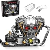 OYICAI V-Twin Motorcycle Skull Engine Model Kit that Runs, Visible Mini V2 Motor Building Set for Adults, Compatible with Lego, STEM Physical Science Experiment Toy for Teens Boys 14+ (1320 PCS)