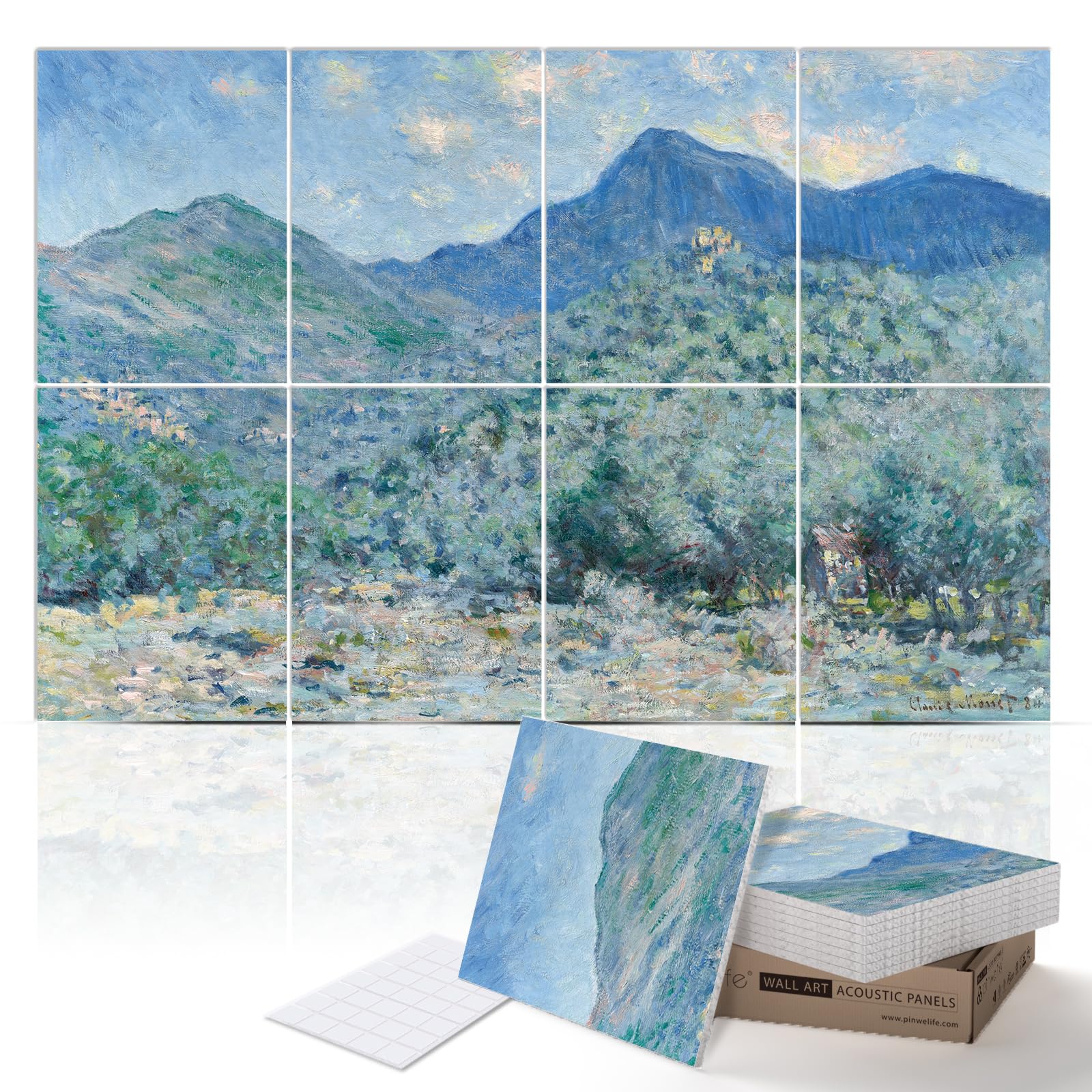 PINWELIFE® Wall Art Acoustic Panels, Sound Proof Absorbing Panels for Home/Office, Decorative Absorbing Dampening, Noise and Echo Cancelling, 120x80cm (Valle Buona_Claude Monet)