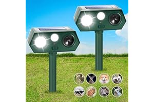 JAHY2TECH 2 Pack Ultrasonic Animal Repellent Outdoor, 2024 Upgrade Solar Cat Deterrent for Cat Dog Deer Raccoon Rabbit Skunk Squirrel, Waterproof Deer Repellent Devices with Explosive Flashing Light for Yard