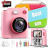 Gift for Girls Kids Camera: Instant Print Dual Lens Digital Camera Toys for Girl 3-12 Birthday Christmas Valentines Gifts for Kid Girls Boys Ages 3 4 5 6 7 8 9 10 with 32G SD Card Storage Bag Pink